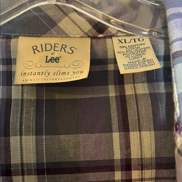 4/$20 Lee Women's Checkered Button Down Shirt - Purple and White - Picture 2 of 3